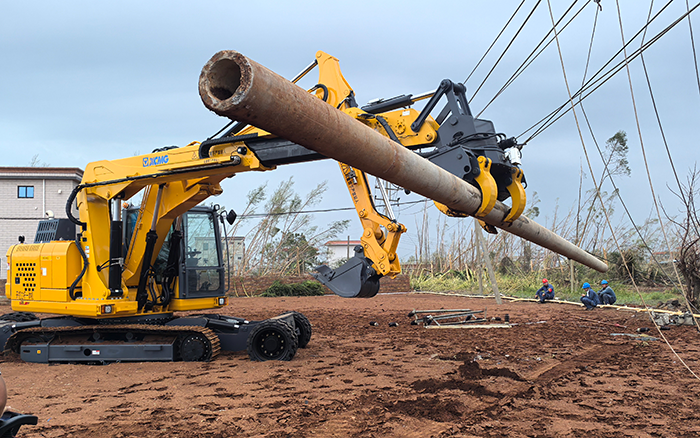 “摩羯”來襲，徐工開挖立桿一體機(jī)跑贏時(shí)間助力抗災(zāi)復(fù)電搶修